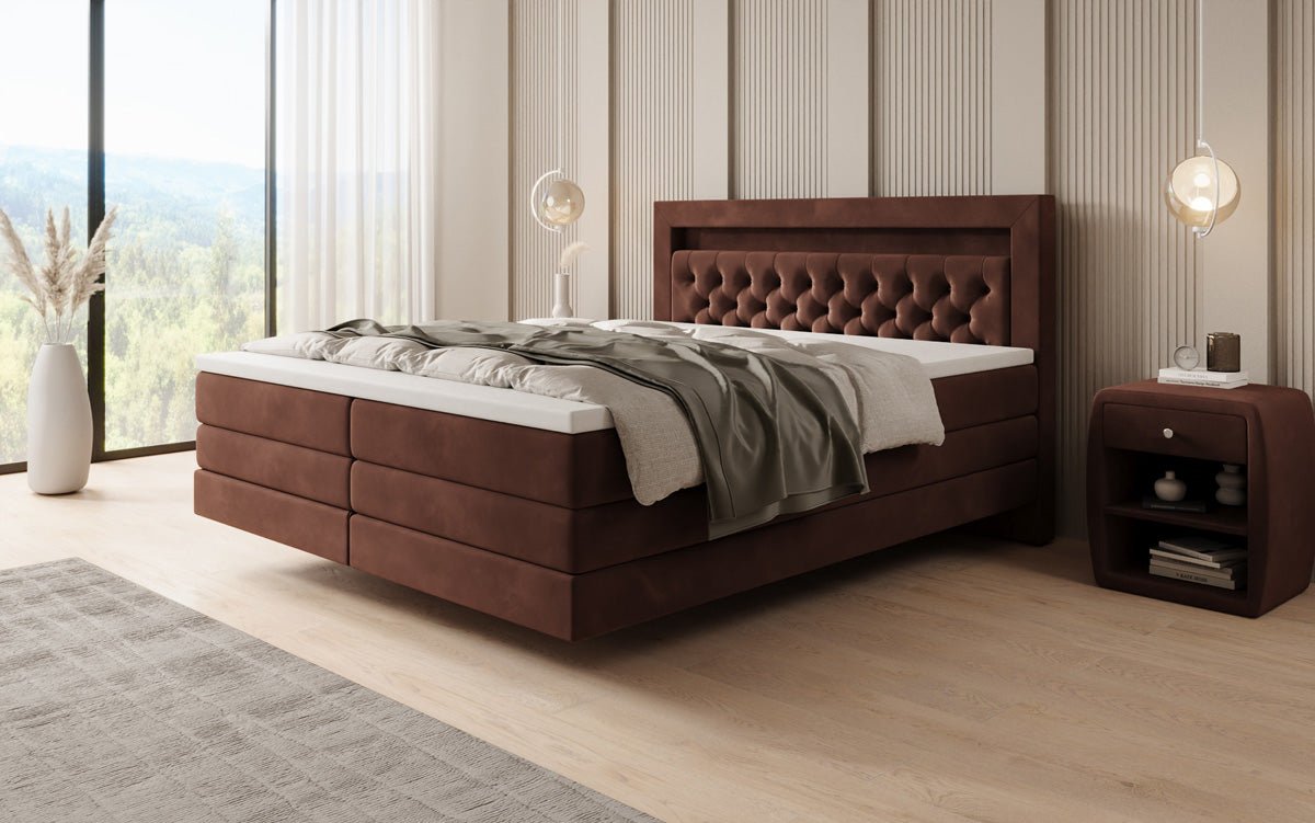 Menzogna Box-Spring Bed with Floating Look and LED in Velvet