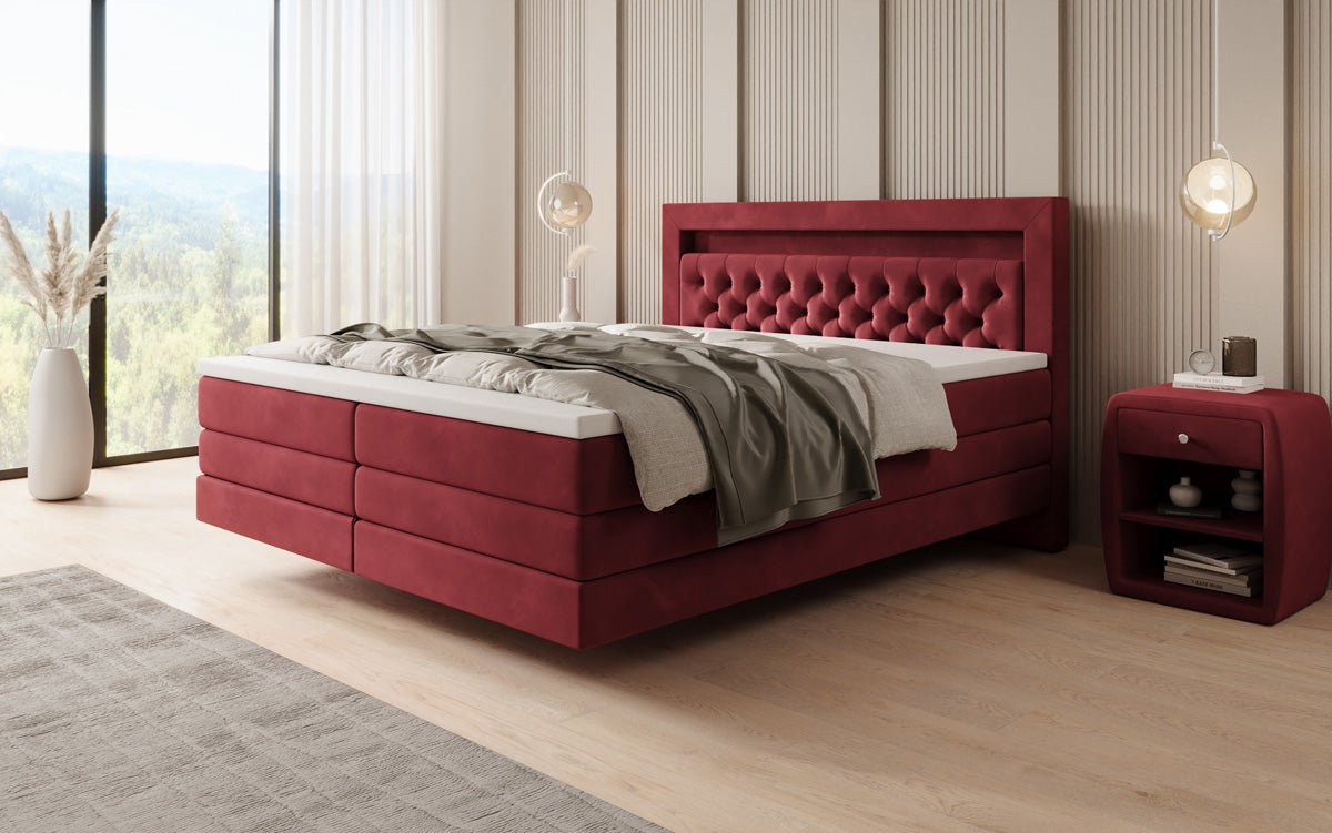 Menzogna Box-Spring Bed with Floating Look and LED in Velvet