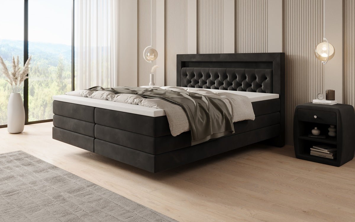 Menzogna Box-Spring Bed with Floating Look and LED in Velvet