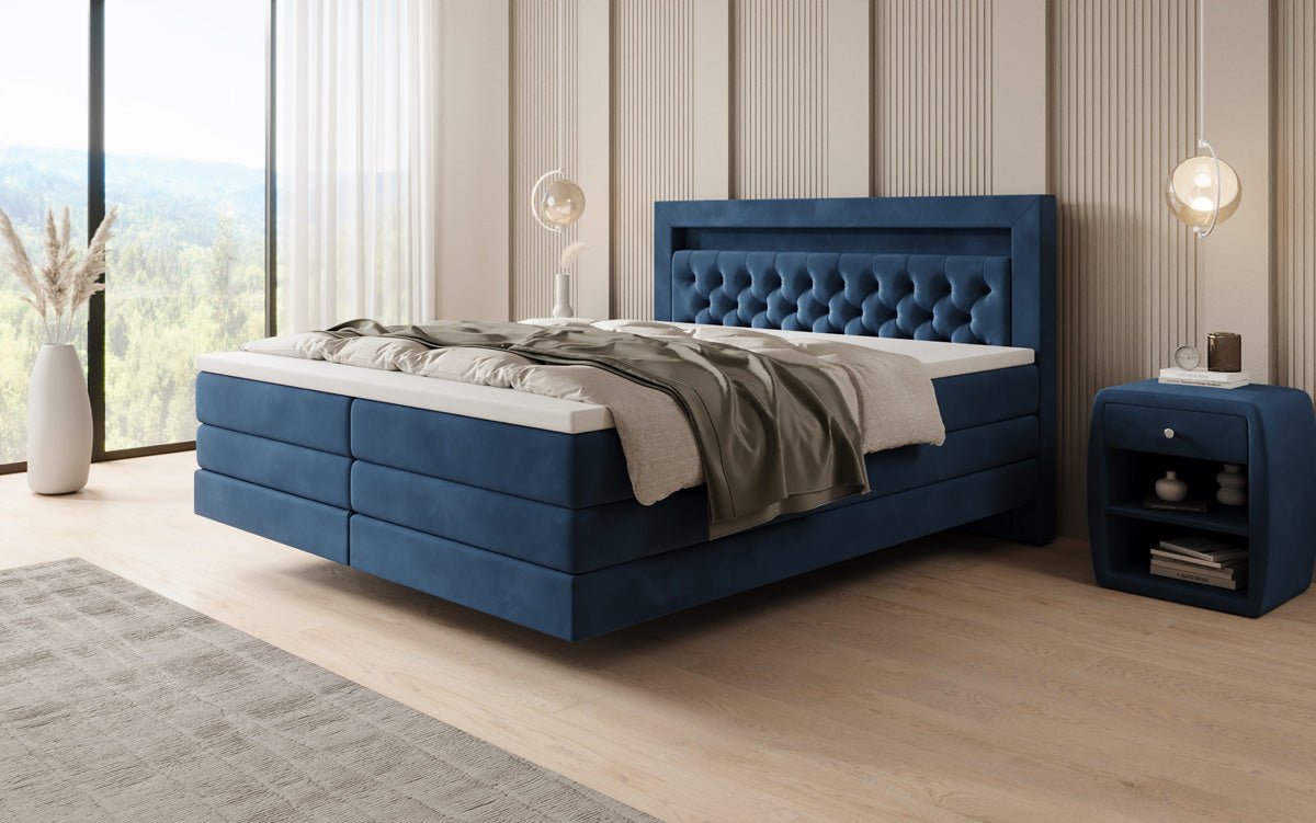 Menzogna Box-Spring Bed with Floating Look and LED in Velvet