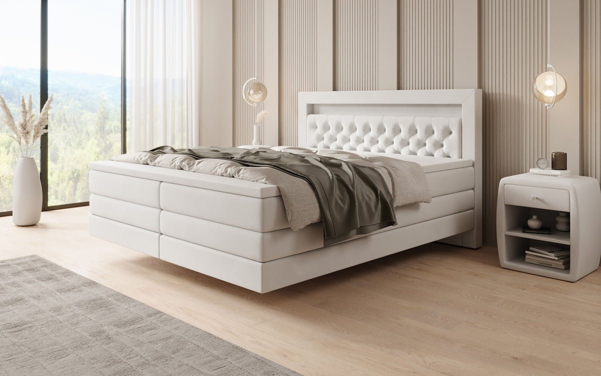 Menzogna Box-Spring Bed with Floating Look and LED in Velvet