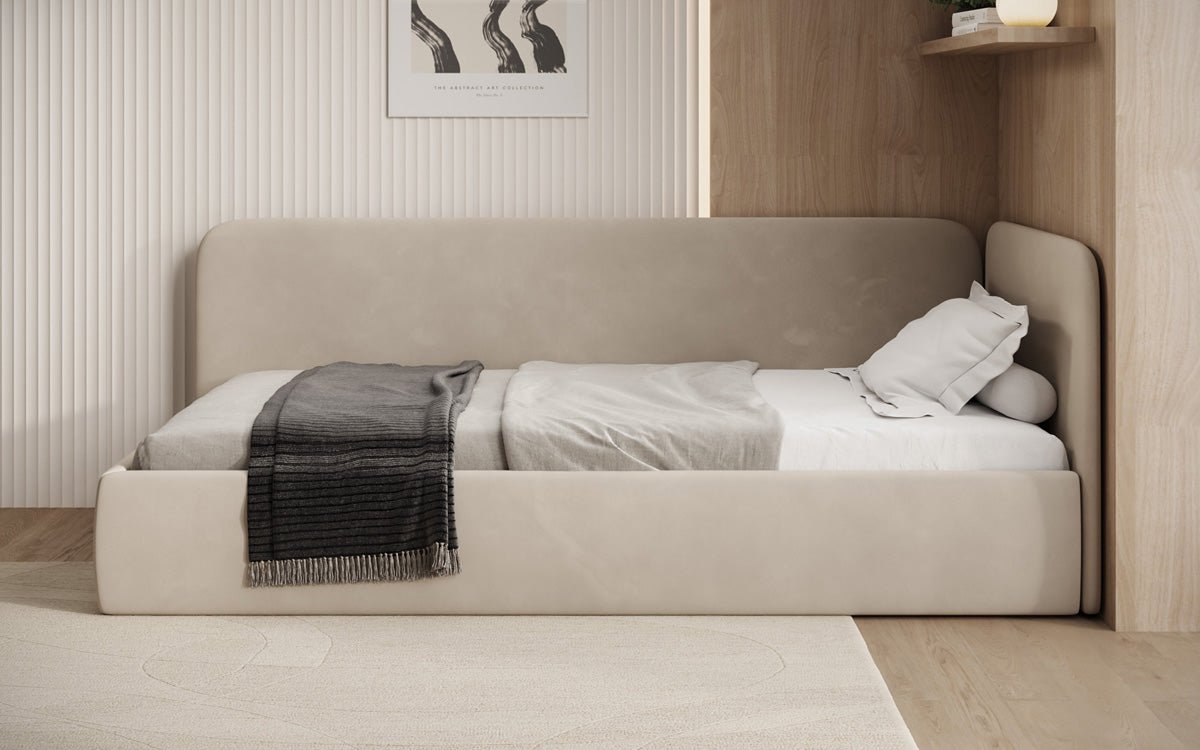 Designer Upholstered Bed/Guest Bed/Sofa Cleo with Storage