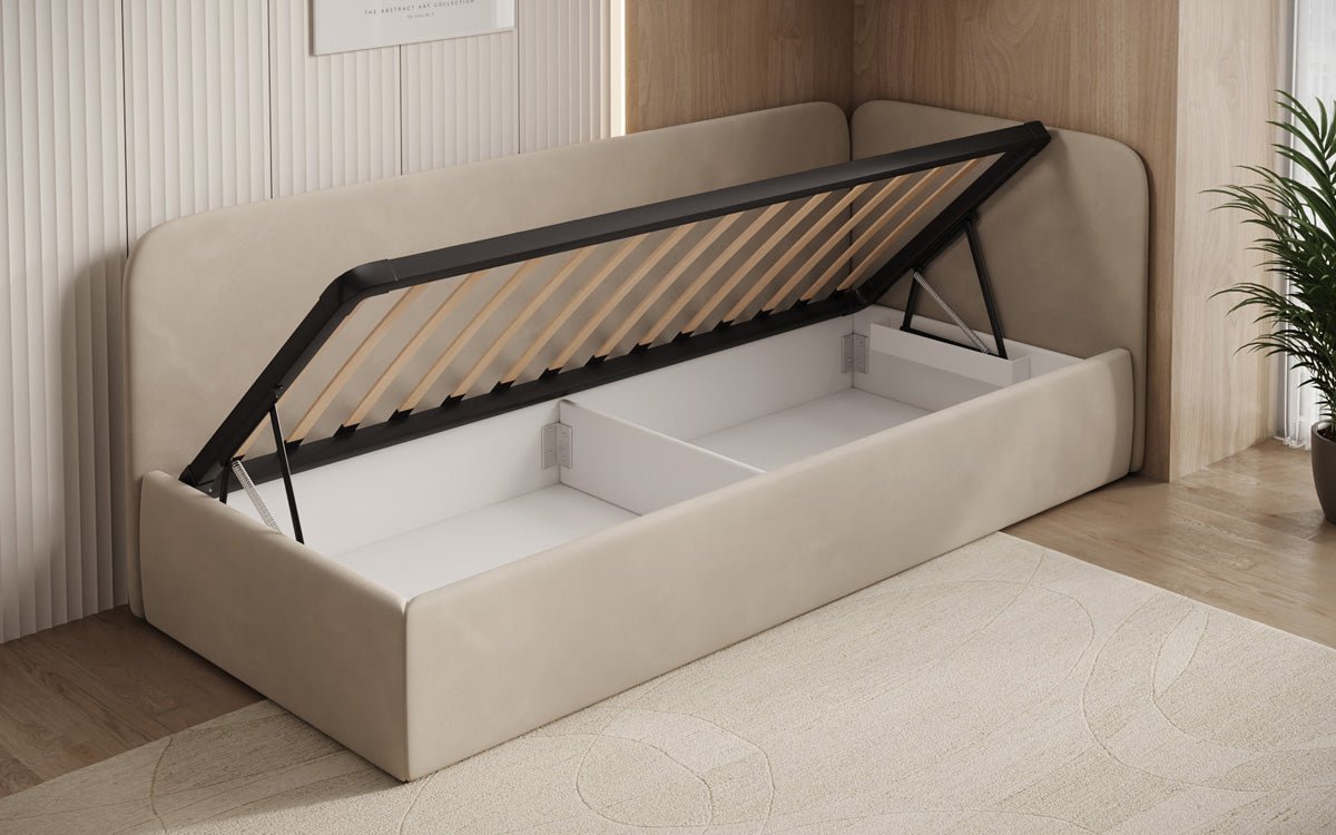 Designer Upholstered Bed/Guest Bed/Sofa Cleo with Storage