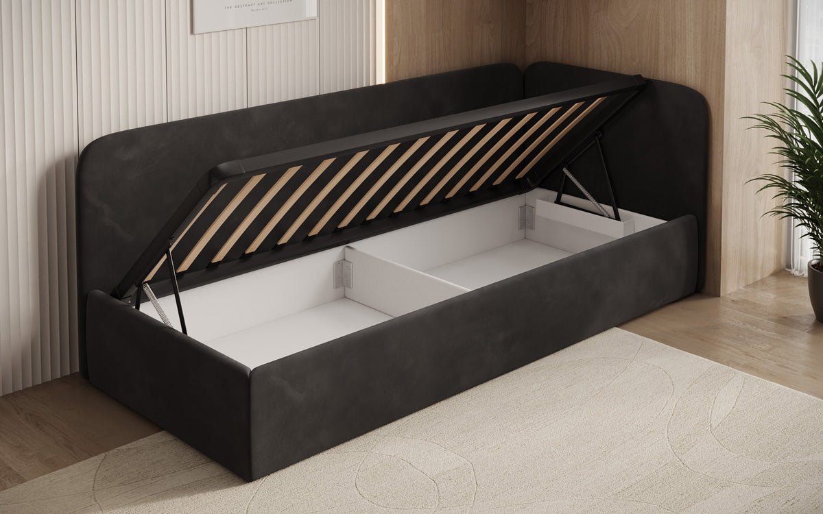 Designer Upholstered Bed/Guest Bed/Sofa Cleo with Storage