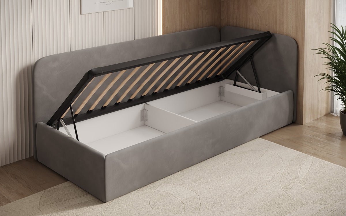 Designer Upholstered Bed/Guest Bed/Sofa Cleo with Storage