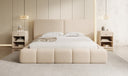 Designer upholstered bed Elise in teddy bouclé with storage