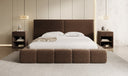 Designer upholstered bed Elise in textured fabric with storage space