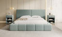 Designer upholstered bed Elise in textured fabric with storage space