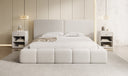 Designer upholstered bed Elise in textured fabric with storage space