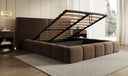 Designer upholstered bed Elise in textured fabric with storage space