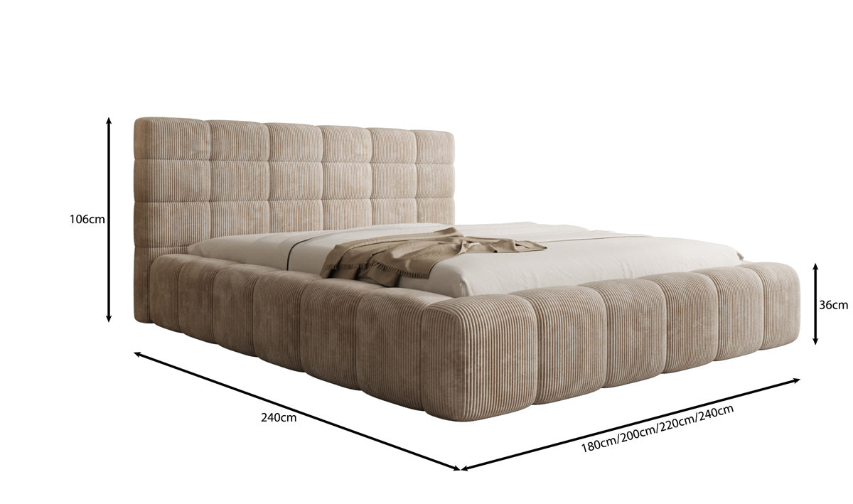 Designer upholstered bed Marshmallow in Corduroy with storage