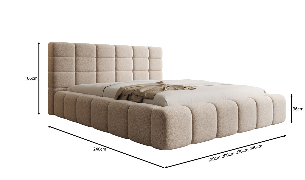 Designer upholstered bed Marshmallow in textured fabric with storage space