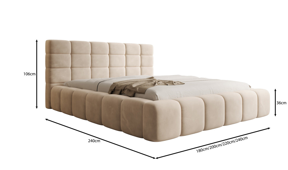 Designer Upholstered Bed Marshmallow in Velvet with Storage Space