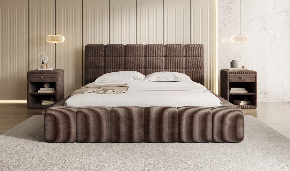 Designer upholstered bed Marshmallow in Corduroy with storage