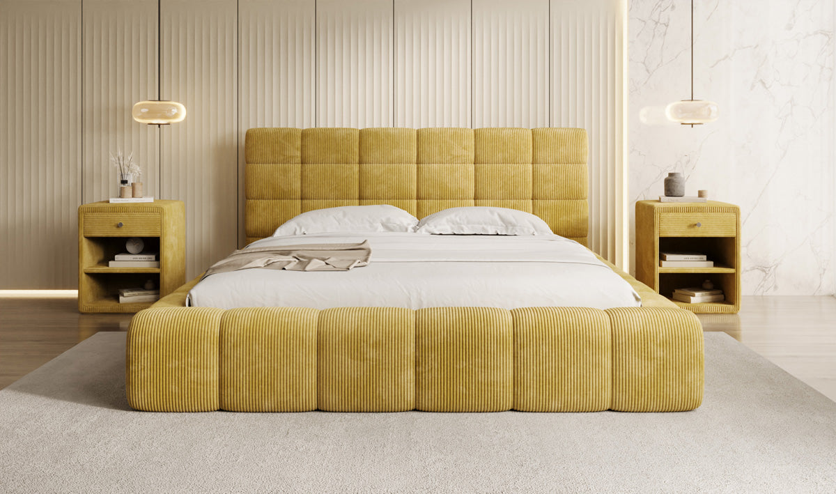 Designer upholstered bed Marshmallow in Corduroy with storage