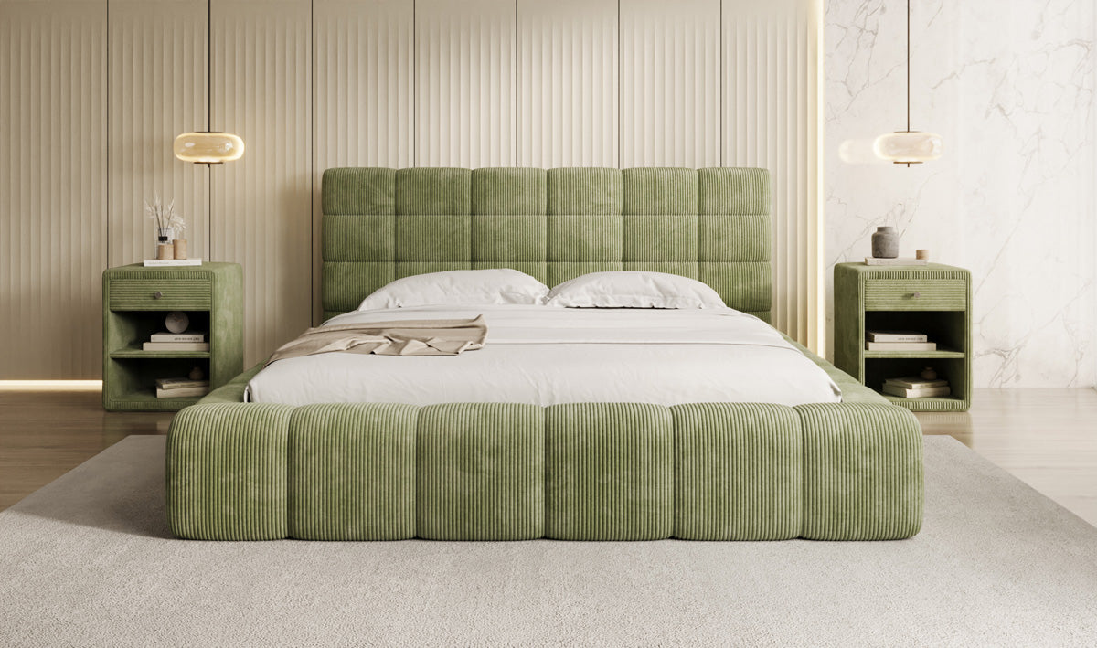 Designer upholstered bed Marshmallow in Corduroy with storage