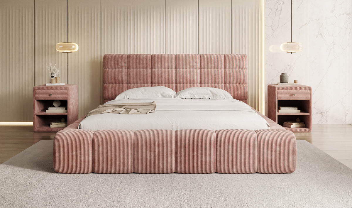 Designer upholstered bed Marshmallow in Corduroy with storage