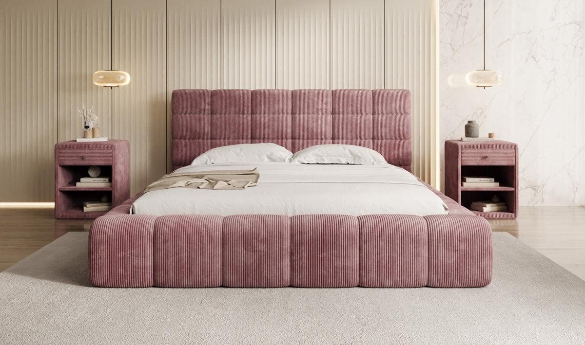 Designer upholstered bed Marshmallow in Corduroy with storage
