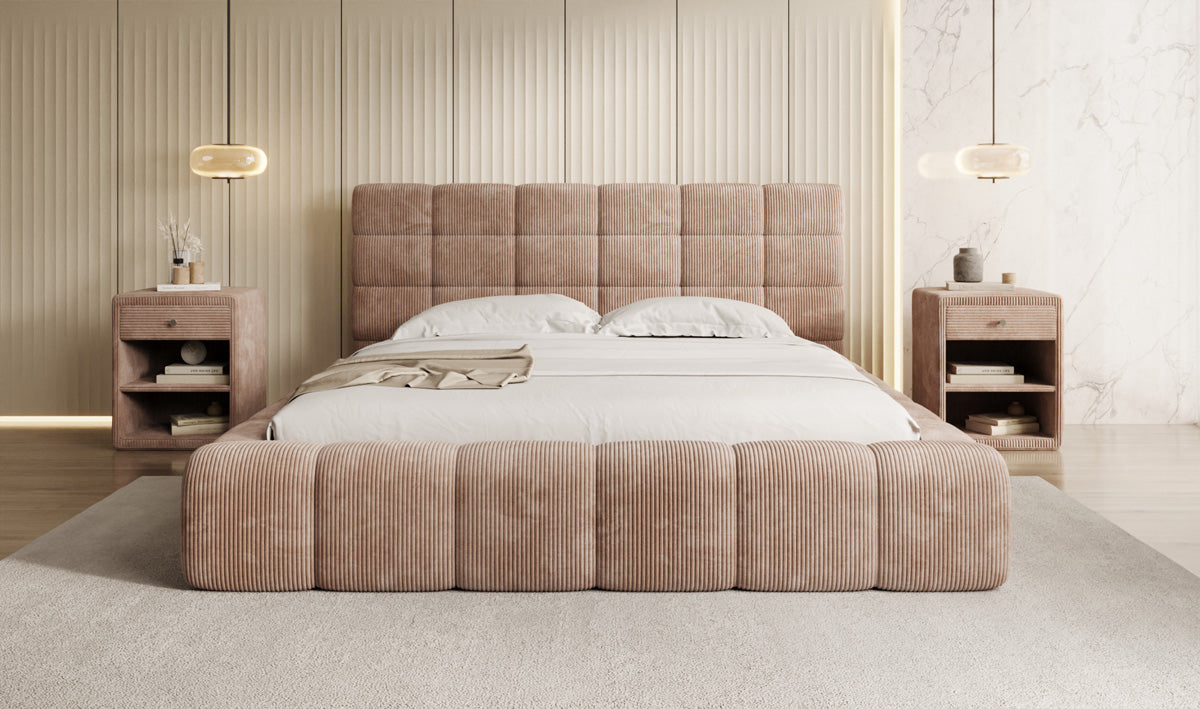 Designer upholstered bed Marshmallow in Corduroy with storage