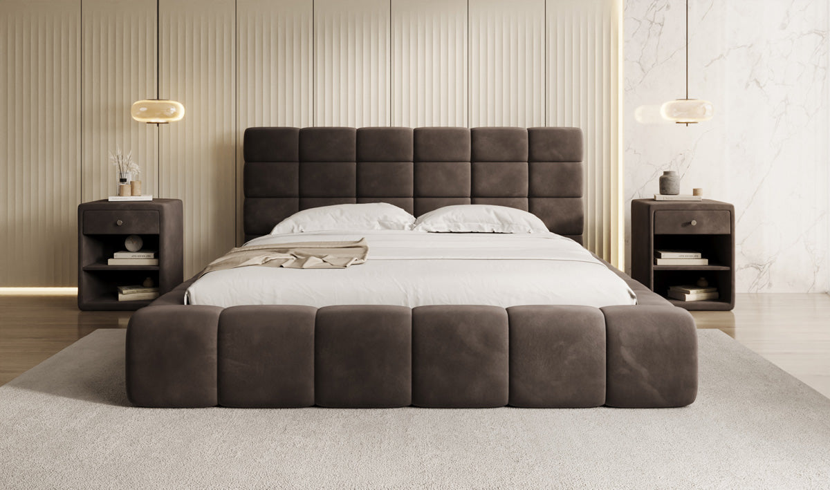 Designer Upholstered Bed Marshmallow in Velvet with Storage Space