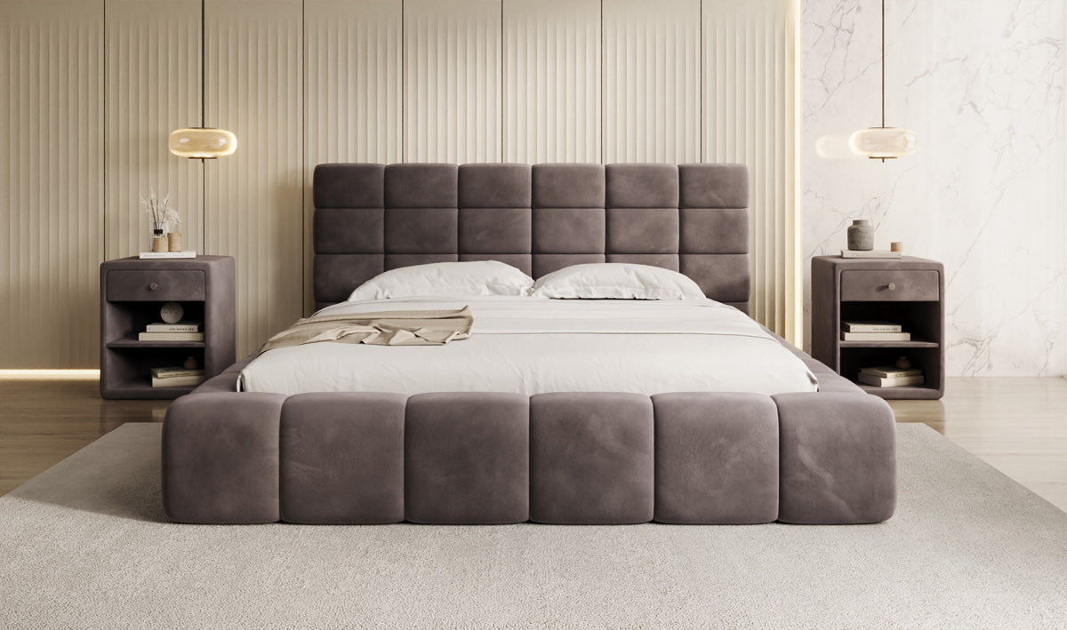 Designer Upholstered Bed Marshmallow in Velvet with Storage Space