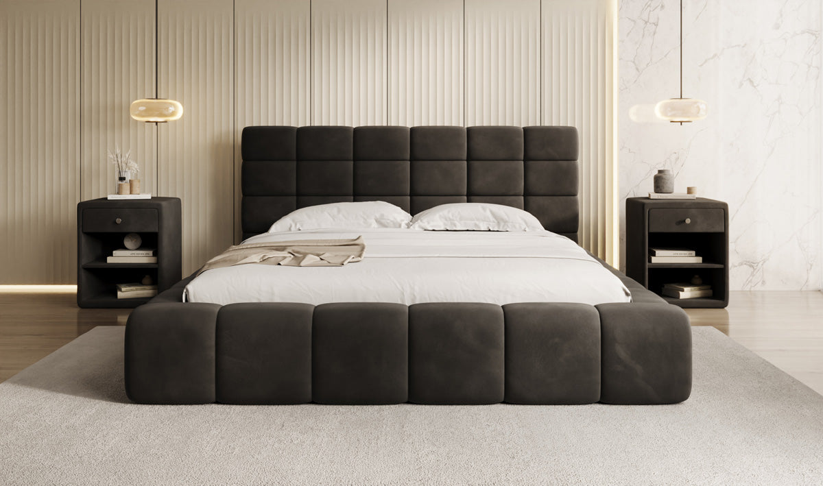 Designer Upholstered Bed Marshmallow in Velvet with Storage Space