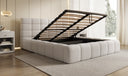 Designer upholstered bed Marshmallow in teddy bouclé with storage space