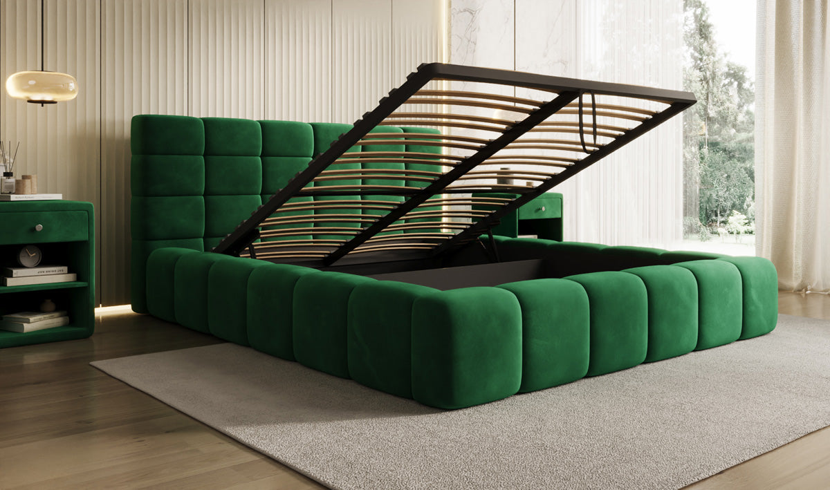 Designer Upholstered Bed Marshmallow in Velvet with Storage Space
