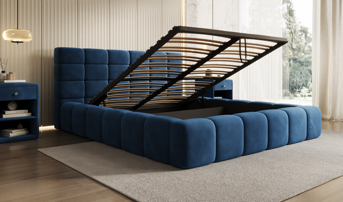 Designer Upholstered Bed Marshmallow in Velvet with Storage Space