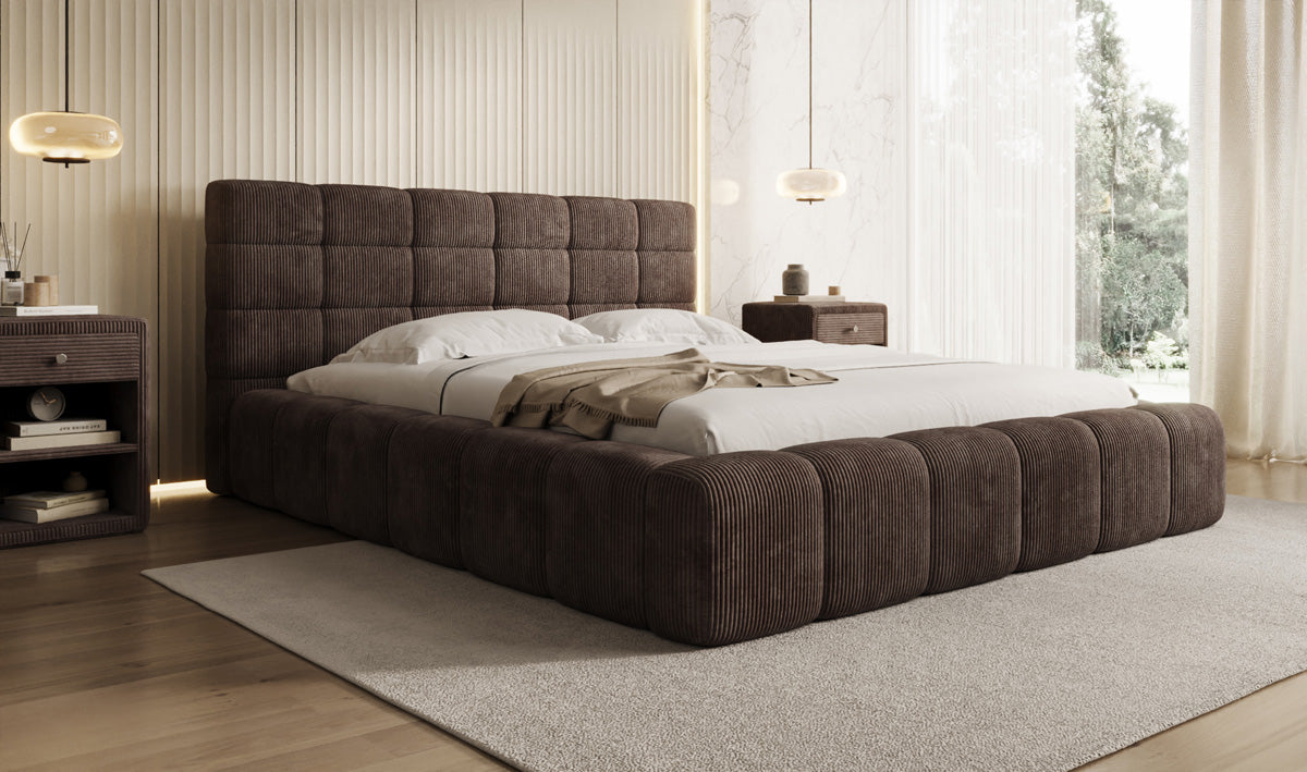 Designer upholstered bed Marshmallow in Corduroy with storage