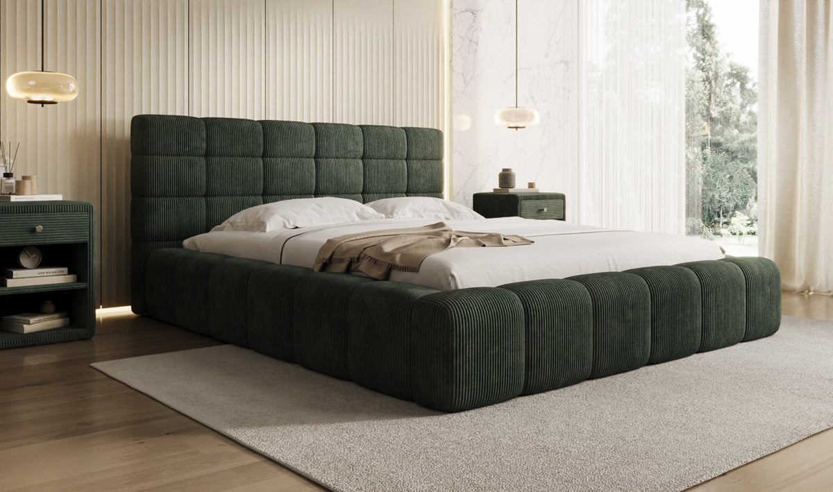 Designer upholstered bed Marshmallow in Corduroy with storage