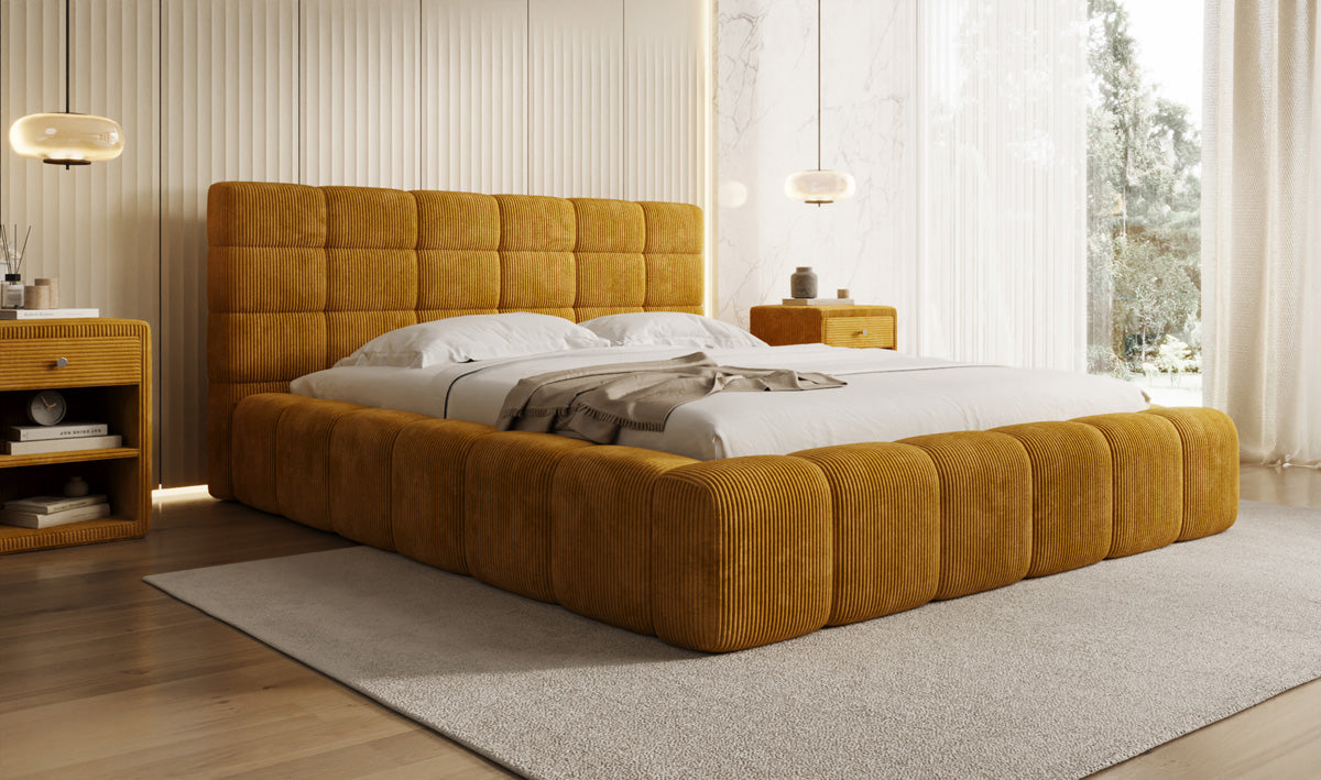 Designer upholstered bed Marshmallow in Corduroy with storage