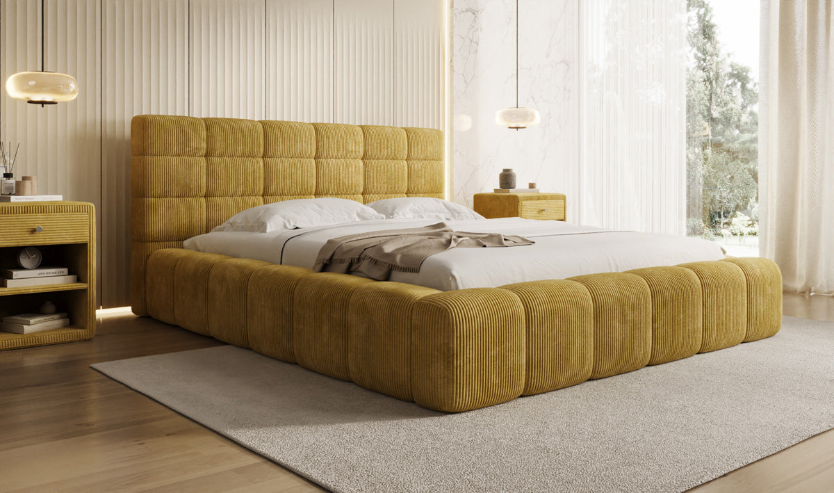 Designer upholstered bed Marshmallow in Corduroy with storage
