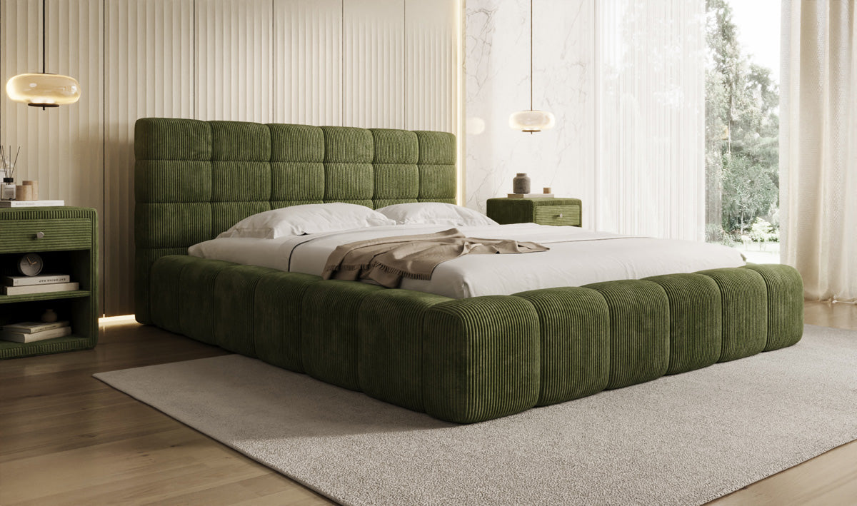 Designer upholstered bed Marshmallow in Corduroy with storage