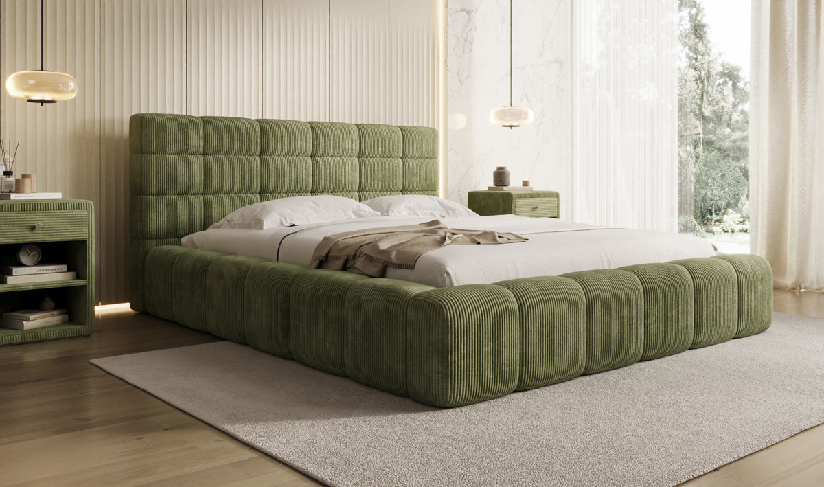 Designer upholstered bed Marshmallow in Corduroy with storage