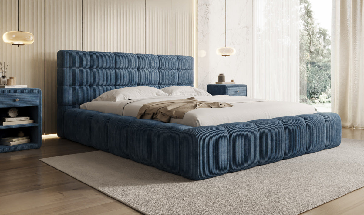 Designer upholstered bed Marshmallow in Corduroy with storage