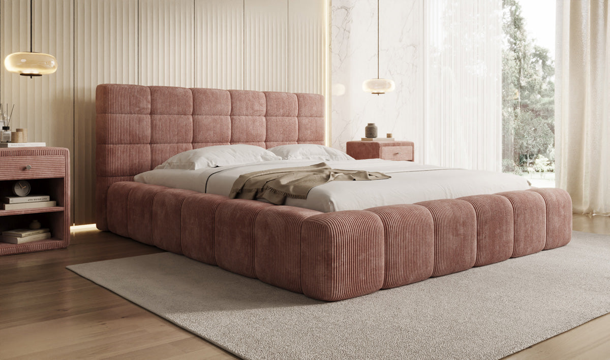 Designer upholstered bed Marshmallow in Corduroy with storage
