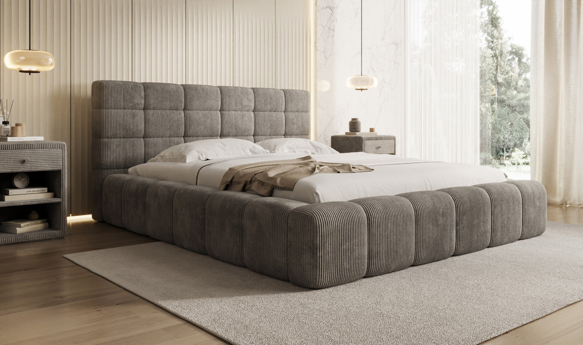 Designer upholstered bed Marshmallow in Corduroy with storage