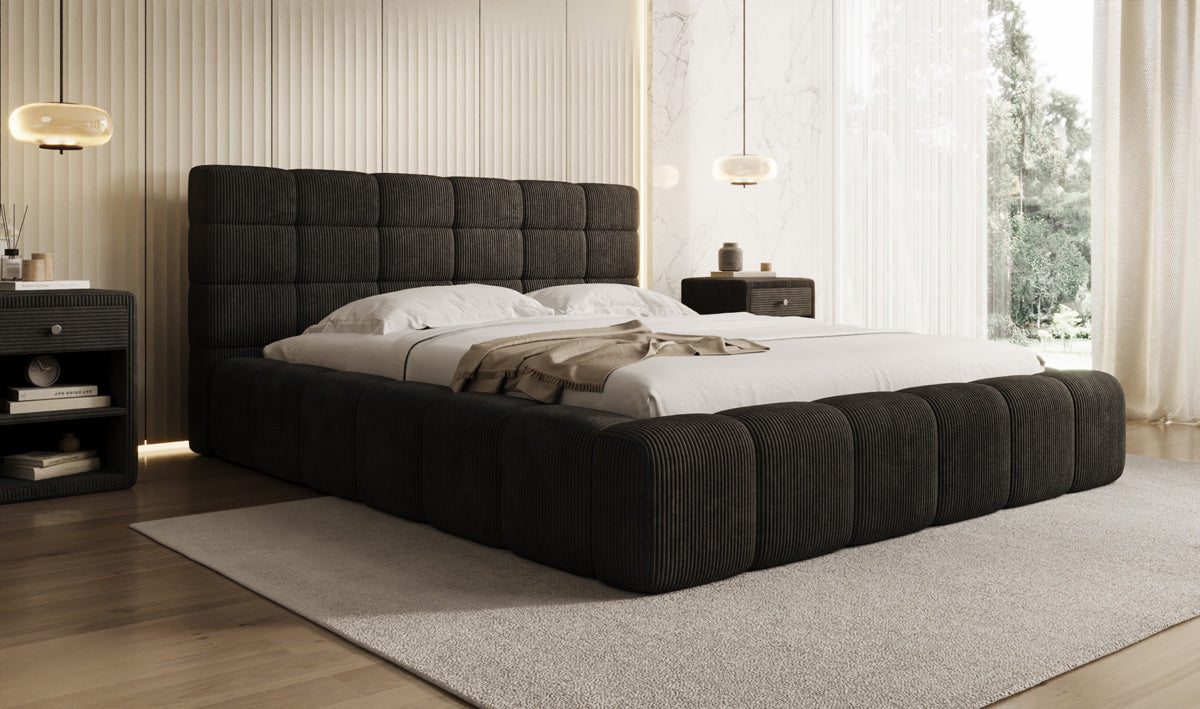 Designer upholstered bed Marshmallow in Corduroy with storage