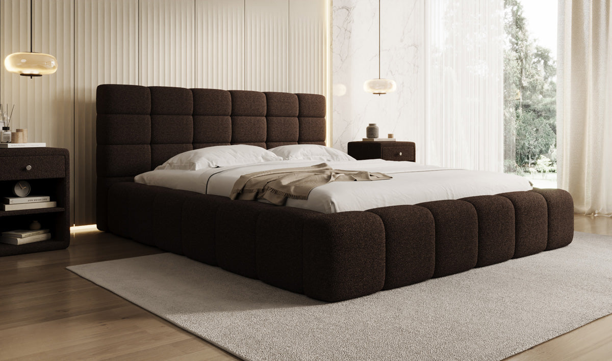 Designer Polsterbett Marshmallow in Teddy Bouclé mit Stauraum