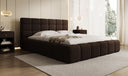 Designer upholstered bed Marshmallow in teddy bouclé with storage space