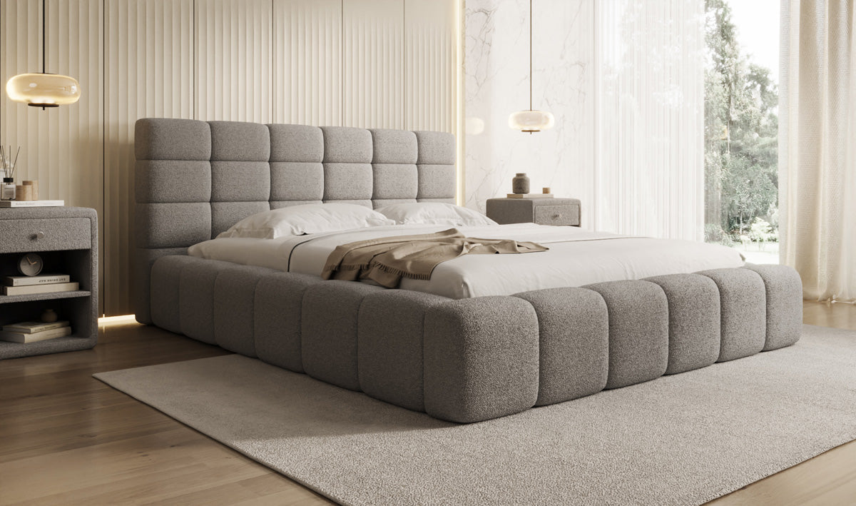 Designer Polsterbett Marshmallow in Teddy Bouclé mit Stauraum