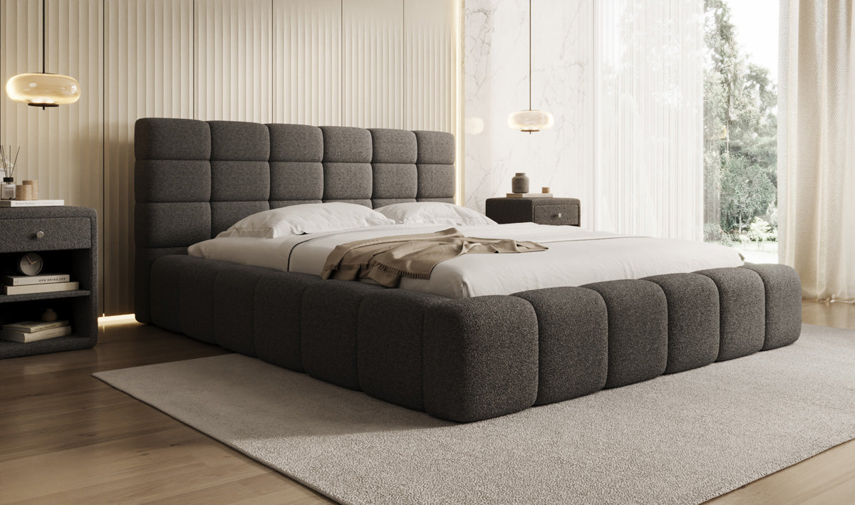 Designer Polsterbett Marshmallow in Teddy Bouclé mit Stauraum