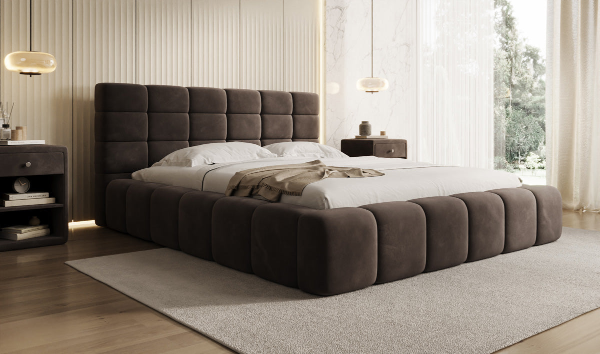 Designer Upholstered Bed Marshmallow in Velvet with Storage Space