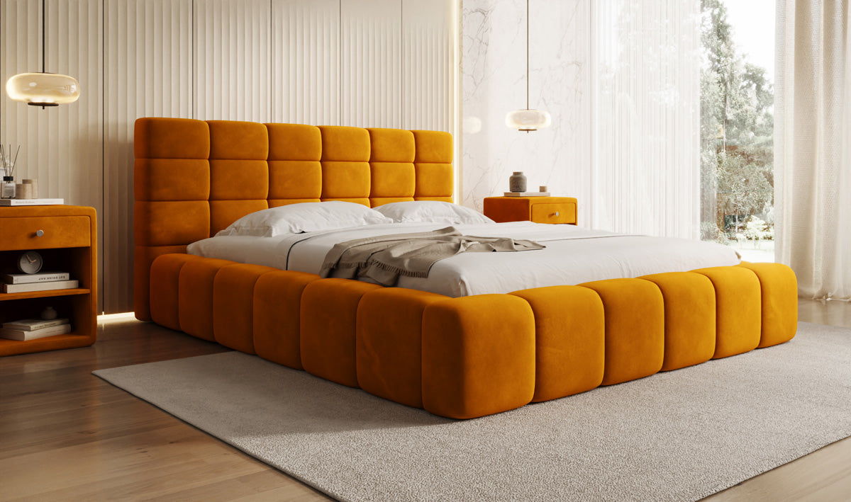 Designer Upholstered Bed Marshmallow in Velvet with Storage Space