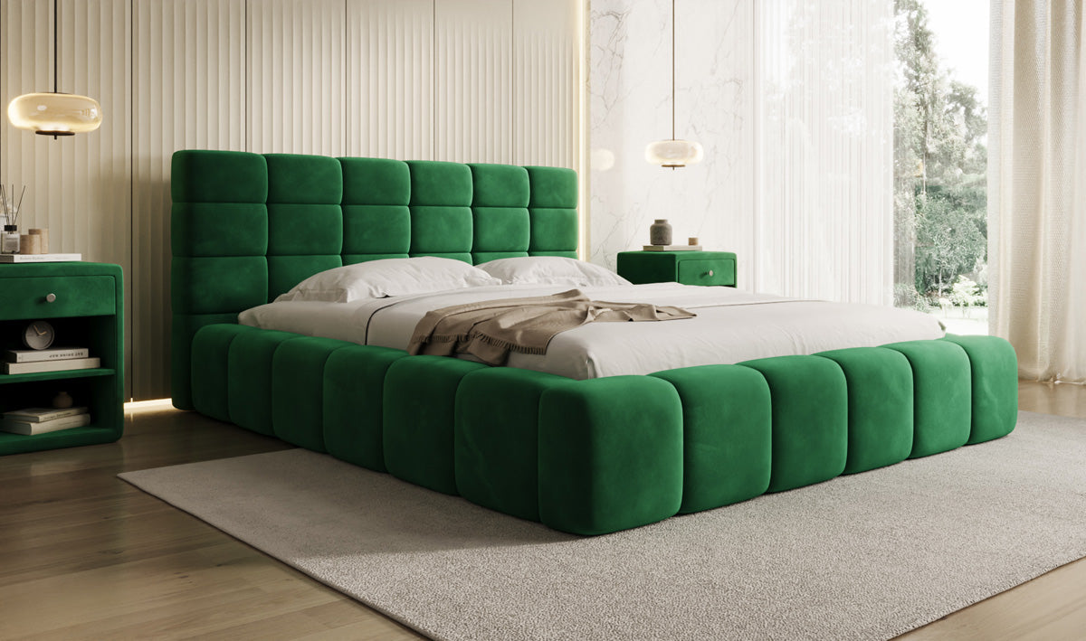 Designer Upholstered Bed Marshmallow in Velvet with Storage Space
