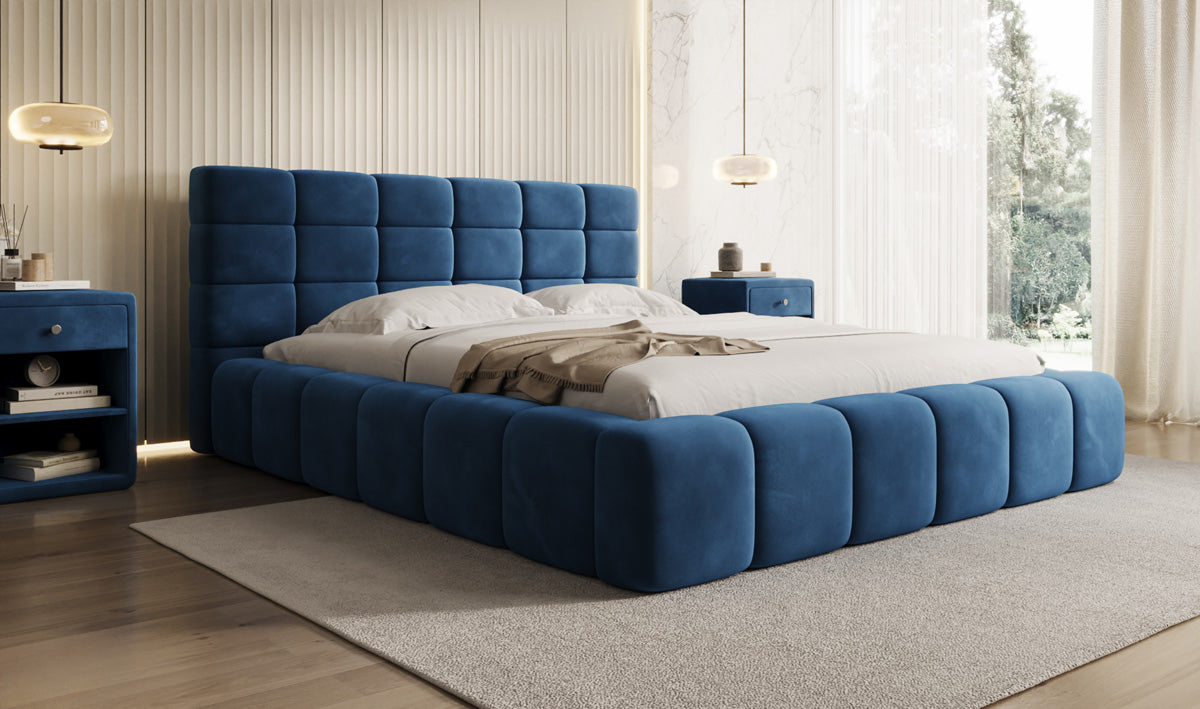 Designer Upholstered Bed Marshmallow in Velvet with Storage Space