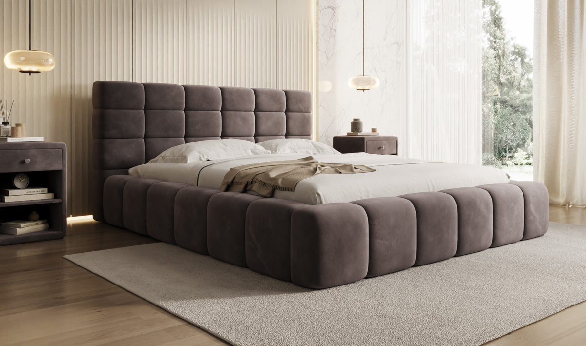 Designer Upholstered Bed Marshmallow in Velvet with Storage Space