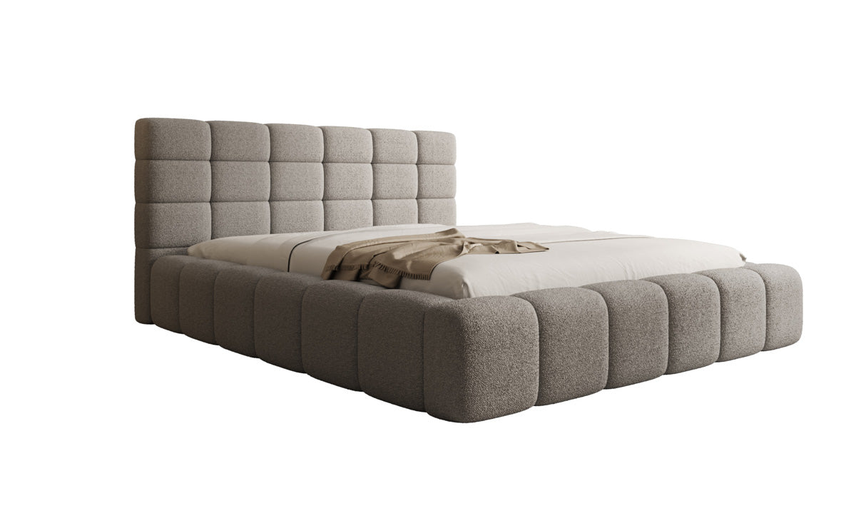 Designer Polsterbett Marshmallow in Teddy Bouclé mit Stauraum