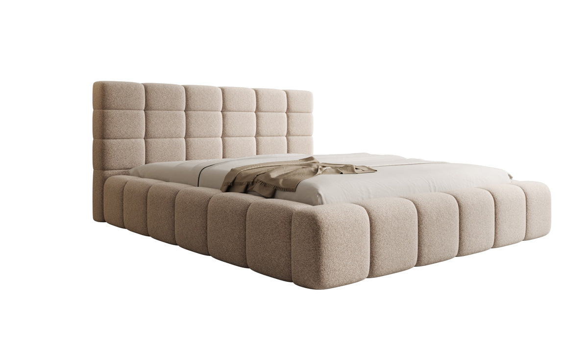Designer upholstered bed Marshmallow in textured fabric with storage space